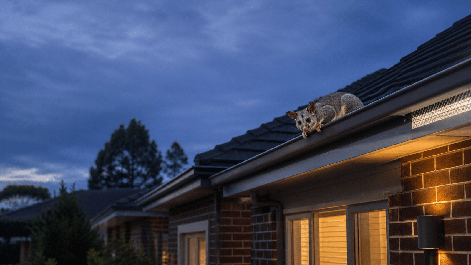 Melbourne home at night with a possum in the roof