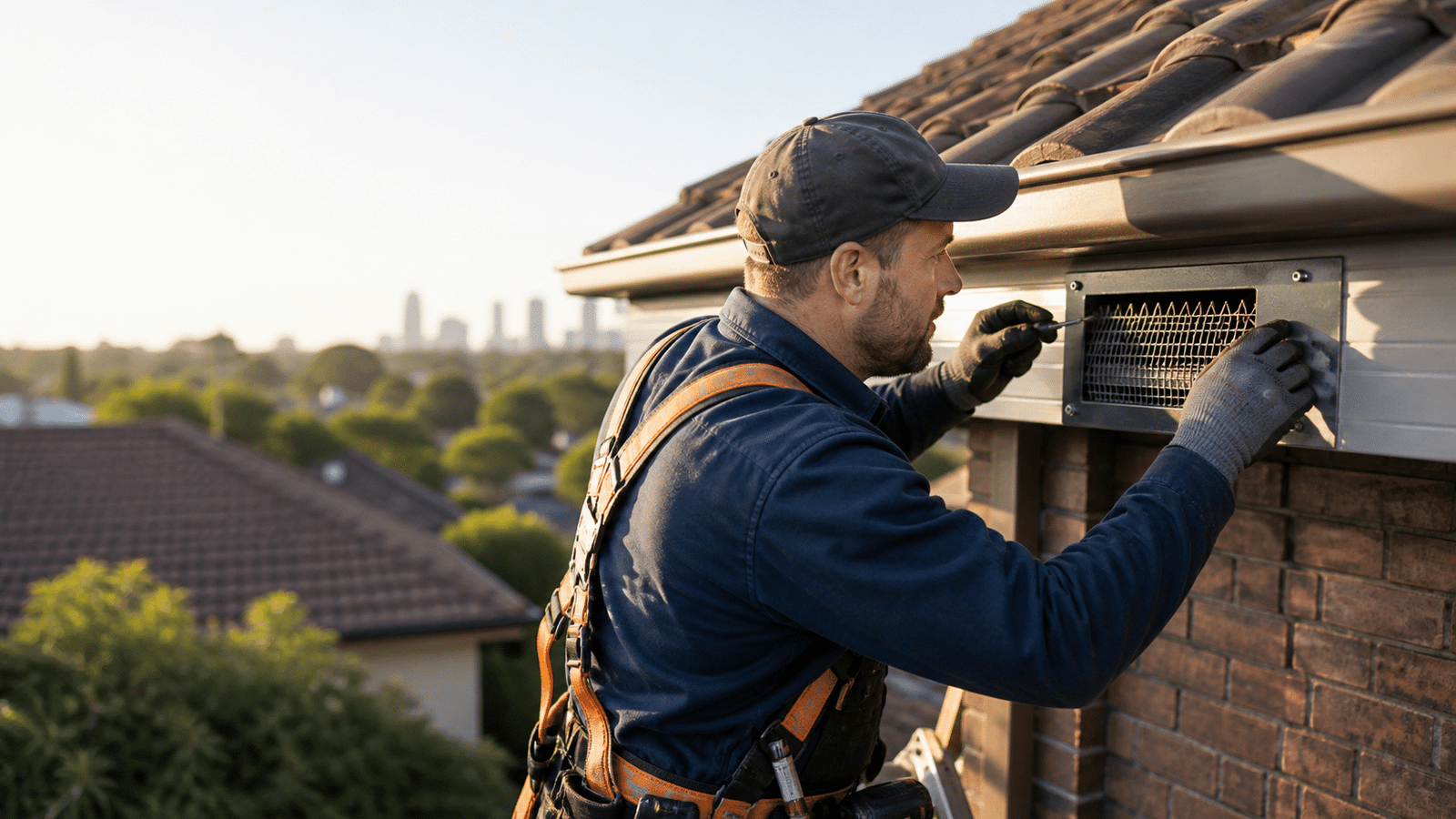 Melbourne home roofline being proofed against possums
